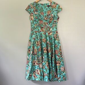 Hell Bunny Calavera Day of the Dead Flower Sugar Skull Fit and Flare Dress Sz‎ S